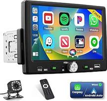 Autoradio 1 din mit Display 7 Zoll Wired Carplay Android Auto, Radio Bluetooth 1 din mit Mirror Link FM Radio Rückfahrkamera Mic