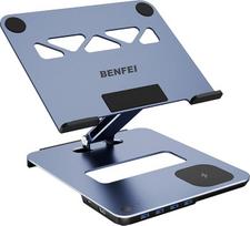 BENFEI aliumininis nešiojamojo kompiuterio stovas su USB C 6-in-1 doko stotimi, 15 W "Mag-Safe" įkrovikliu, magnetiniu USB 3.0 KVM jungikliu, HDMI 4K @ 60Hz, 4 x USB 3.0, 100 W PD, skirtas "MacBook Pro/Air", "iPad Pro", XPS Thinkpad