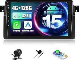 BMW E46 E46 Double DIN automobilinis radijas su "Android 15", 9 colių HD jutiklinis ekranas, belaidis "CarPlay" ir "Android Car", 4GB RAM 128GB ROM, valdymas vairu, GPS, skirtas BMW E46 1999-2005 m.