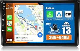 CAMECHO 2+64G Android 13 automobilinis radijas, skirtas Audi A4 S4 RS4 B6 B7 8E 2000-200, 9 colių jutiklinio ekrano radijas su navigacijos sistema, dvigubo DIN automobilinis radijas su 9 colių ekranu Bluetooth RDS/FM MirrorLink +
