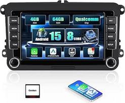 CAMECHO 4+64G 8 branduolių Qualcomm automobilinis radijas VW Golf 5 6 Polo Caddy Touran Passat Skoda [Android 15] 7 colių radijo imtuvas 2Din su belaidžiu Carplay Android automobilinis GPS FM/RDS WiFi + Canbus su ventiliatoriaus aušinimu