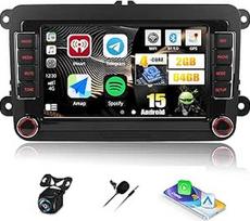 CAMECHO Android 15 VW automobilinis radijas VW Golf 5 Golf 6 Polo Skoda su Navi Carplay Android Car, 7 colių ekranas 2 DIN Golf 5 automobilinis radijas su Bluetooth 5.0 FM/RDS USB/Type-C + atbulinės eigos kamera