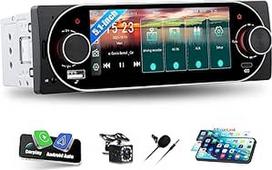 CAMECHO automobilinis radijas 1 DIN belaidis "Carplay" "Android" automobilinis radijas "Bluetooth 5.2" su atbulinės eigos kamera, 5,1 colio IPS jutiklinis HD ekranas su FM veidrodžio jungtimi, vairo valdymu ir C tipo USB jungtimis