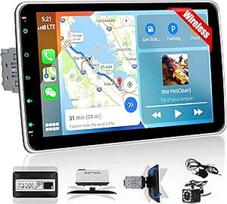 CAMECHO automobilinis radijas su IPS ekranu, 10 colių 1 DIN "Apple CarPlay" "Android" automobilio jutiklinis ekranas, belaidis automobilinis radijo imtuvas su "Bluetooth", "MirrorLink" FM RDS SWC EQ + atbulinės eigos kamera