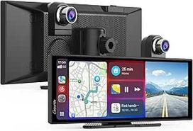 Carpuride Nešiojamoji belaidė "Carplay" ir "Android" automobilinė vaizdo kamera su prietaisų skydelio kamera W125A 11,26 colių HD IPS ekranas, 4K priekinė kamera + 1080P galinė kamera, įrašymas kilpa, "Bluetooth" garso įrašas, GPS, "Siri", muzika