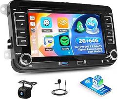 DAB+ 2+64G automobilinis radijas "Android 15", skirtas VW Golf 5 6 Polo T5 Tiguan Passat Caddy Seat Skoda, 7 colių jutiklinio ekrano automobilinis radijas su Carplay Android GPS FM/RDS Bluetooth + AHD atbulinės eigos kamera ir mikrofonas