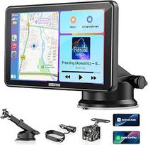 ESSGOO Carplay Android automobilio ekranas su galinio vaizdo kamera, 7 colių Carplay ekranas Apple/Android automobiliui/AirPlay/Mirror Link, belaidis jutiklinis GPS navigacijos ekranas, su Bluetooth 5.3, AUX, FM, balsu