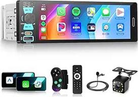 Hodozzy 1 Din Autoradio mit Wireless CarPlay Android Auto, 6,5-Zoll-Touchscreen-Autoradio mit Bluetooth, AM/FM/RDS Radio mit Bildschirm Multimedia MP5 Mirror Link, Typ C/USB/AUX SWC EQ Rückfahrkamera