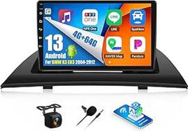 OiLiehu 4+64G Android 13 automobilinis radijas BMW X3 E83 2004-2012 Dvigubas DIN radijo imtuvas Carplay Android automobilinis radijas su 9 colių ekranu, Mirror Link Bluetooth FM RDS GPS WiFi + atbulinės eigos kamera