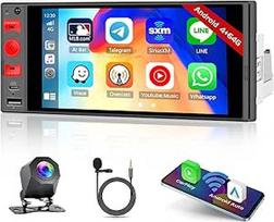Roinvou Android15 1 DIN automobilinis radijas su ekranu 6 colių jutiklinis ekranas Belaidis Carplay Android radijas Mirror Link, Carplay Bluetooth 1 DIN su USB/Type-C, WLAN, GPS, FM/RDS, EQ, SWC, galinio vaizdo kamera