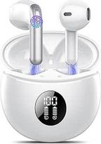 TIMU "Bluetooth 5.4" ausinės, belaidės su 4 ENC triukšmo mažinimo mikrofonu, "Bluetooth" Hi-Fi stereofoninio garso ausinės, 50 valandų skaitymo laikas, atsparios vandeniui, IP7, baltos spalvos