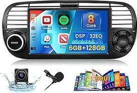 [6G + 128G] "Inefala Android 15" automobilinis radijas "Fiat 500 2007-2015" su belaidžiu "Carplay Android", 7 colių jutiklinio ekrano radijas su GPS WiFi RDS/FM Bluetooth EQ SWC atbulinės eigos kamera su mikrofonu (juodas)