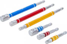 Adapterių rinkinys | spalvoti | 6.3 mm (1/4") | 6.3 mm (1/4") / 10 mm (3/8") / 12,5 mm (1/2") | 75 - 150 mm | 6 vnt. (74424)