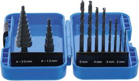 Pakopinių grąžtų  ir grąžtų metalui komplektas | Ø 4 - 12/4 - 20 mm | 2 - 5 mm | 10 vnt. (1686)