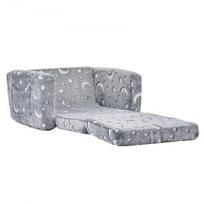 Vaikiška sofa, sulankstoma konvertuojama mažylių sofa su porankiais, 61x43x41.5 cm, pilka, šviečiantis tamsoje audinys