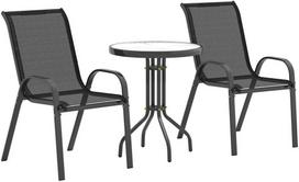 Lauko baldų komplektas Aosom Bistro komplektas, 3 dalių atsparus oro sąlygoms sodo baldų komplektas, juoda, metalas