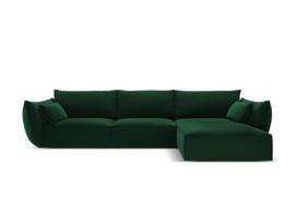Dešinioji kampinė velvet sofa Vanda, 4 sėdimos vietos, žalio butelio sp.