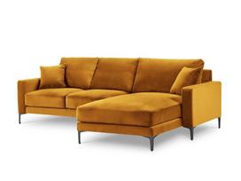 Dešinioji kampinė velvet sofa Venus, 4 sėdimos vietos, geltona (garstyčių)