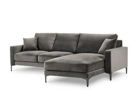 Dešinioji kampinė velvet sofa Venus, 4 sėdimos vietos, šviesiai pilka