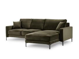 Dešinioji kampinė velvet sofa Venus, 4 sėdimos vietos, žalia