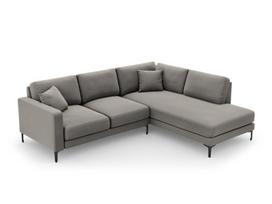 Dešinioji kampinė velvet sofa Venus, 5 sėdimos vietos, šviesiai pilka