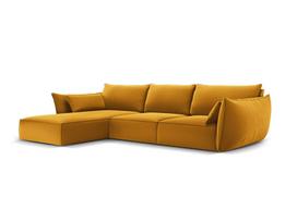 Kairinė kampinė velvet sofa Vanda, 4 sėdimos vietos, geltona