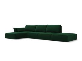 Kairinė kampinė velvet sofa Vanda, 5 sėdimos vietos, žalio butelio sp.