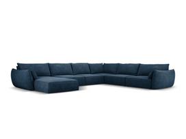 Panoraminė dešininė sofa Vanda, 8 sėdimos vietos, tamsiai mėlyna