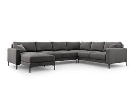 Panoraminė dešinioji kampinė velvet sofa Venus, 6 sėdimos vietos, pilka