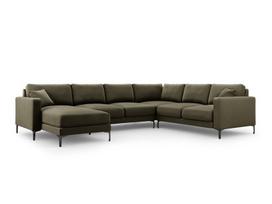 Panoraminė dešinioji kampinė velvet sofa Venus, 6 sėdimos vietos, žalia