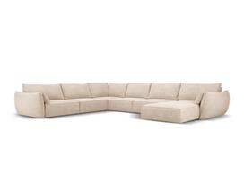 Panoraminė kairinė sofa Vanda, 8 sėdimos vietos, smėlio spalvos
