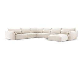 Panoraminė kairioji kampinė velvet sofa Vanda, 8 sėdimos vietos, šv. smėlio sp.
