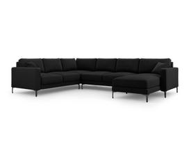 Panoraminė kairioji kampinė velvet sofa Venus, 6 sėdimos vietos, juoda