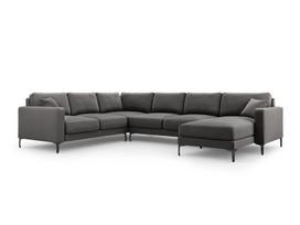 Panoraminė kairioji kampinė velvet sofa Venus, 6 sėdimos vietos, pilka