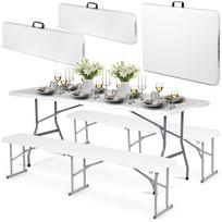 Sulankstomas sodo baldų rinkinys: stalas + 2 suolai, 180 cm, baltas
