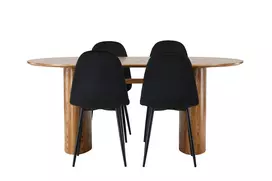 Valgomojo stalas Isolde 140*75 - Gamta / Gamta MDF + Polar valgomojo kėdė - Juodos kojos / Black Velvet _4