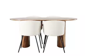 Valgomojo stalas Isolde 140*75 - Gamta / Gamta MDF + Berit kėdė - Juoda / Beige Velvet _4