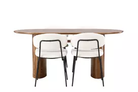 Valgomojo stalas Isolde 140*75 - Gamta / Gamta MDF + Valgomojo kėdė Chico - Juoda / balta Boucle _4