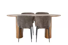 Valgomojo stalas Isolde 140*75 - Gamta / Gamta MDF + Modesto valgomojo kėdė - pilka / rūkyta juoda boucle _4