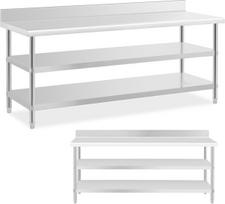 Royal Catering Nerūdijančio plieno sieninis stalviršis su apvadu 2 lentynos 200x70cm