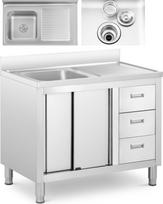 Royal Catering Vieno dubens kriauklė su spintelėmis su stumdomomis durelėmis ir stalčiais plienas 100 x 60 x 94,5 cm