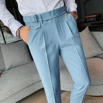 Vyriškos kostiuminės kelnės Britiško stiliaus Verslo laisvalaikio Vienspalvės Slim Fit Tiesios Elegantiškos kelnės vyrams Formalios kelnės Vyriški drabužiai 28 dangaus mėlyna spalva