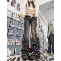 Women's Low Rise Jeans Loose Wide Leg Drag Jeans Straight Destroyed Jeans XL juoda
