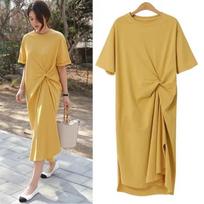 Women's Summer Short Sleeve Loose Knee Length T-Shirt Solid Color Loose Round Neck Dresses 3XL juoda