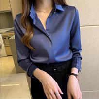 Satininiai moteriški marškiniai Vintage ilgomis rankovėmis palaidinė moterims Šilkiniai elegantiški moteriški viršutiniai drabužiai Kasdieniniai prabangūs balti marškiniai Rudens moteriški drabužiai 3XL