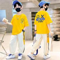 Vaikų berniukų vasariniai drabužiai Madingi trumpomis rankovėmis marškinėliai su raidėmis Viršus ir kelnės Apatinė dalis 2 vnt. Apranga Paaugliams Laisvalaikio sportinis kostiumas 170 mėlyna