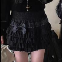 Lolita tortas Mini sijonai Moteriški Japoniški A formos Aukšto liemens Klostuotas sijonas Mergaitiškas Kawaii Meilė Y2k Sluoksniuoti sijonai Pasakų apranga M juoda