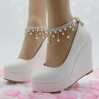 Fashion Platform Wedges Pumps Batai moterims Pavasariniai pleištai Aukštakulniai Moteriški vestuviniai batai Aukštakulniai 34 balta