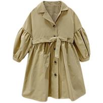 Girls Spring and Fall Single-breasted Soft Windbreaker Middle and Small Children In The Long Cotton Windproof Jacket 140 chaki