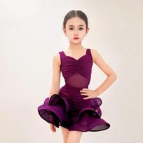 Vaikų profesionali Lotynų Amerikos šokių suknelė Mergaitėms Tango Salsa Salės šokiai Sceniniai drabužiai Kostiumas 170cm violetinė